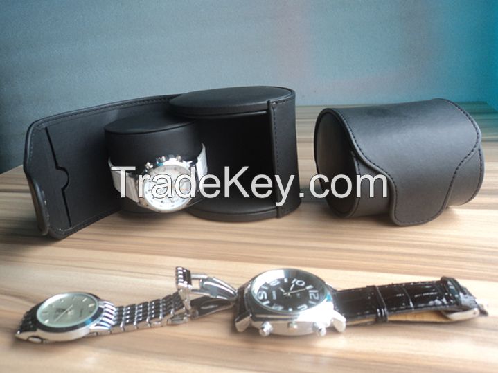 Leather  handmade portable single watch cases  traveler's watch storage organizer collector case
