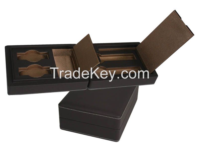 packaging case for 4 watch A029 black croce PU and B046 brow suede item#WP