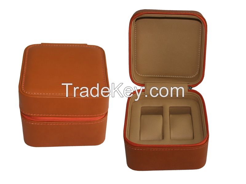 black leather watch boxes for 2 watches HA109 black PU and B007 camel suede item#WP