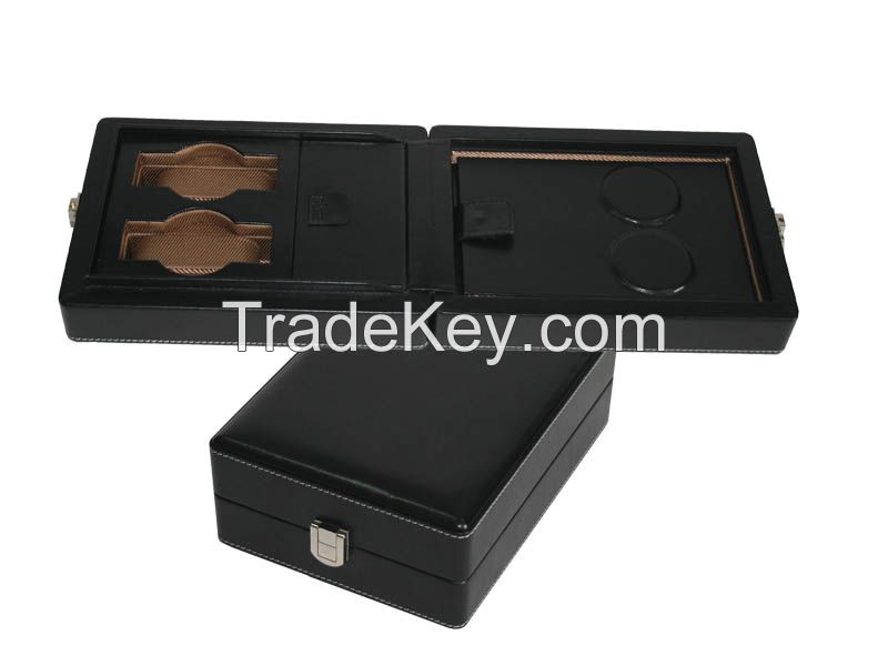 Portable multi-function watch boxes for  storage  watches and straps A059  black croco and B049 grey suede