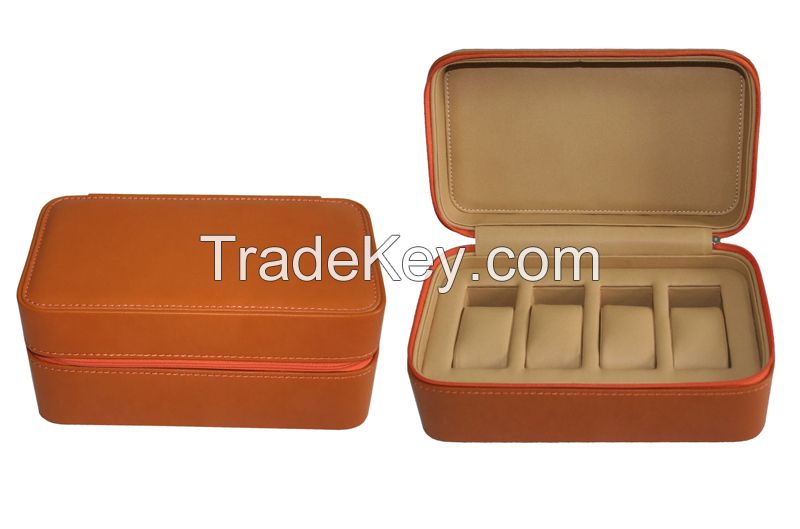 packaging case for 4 watch HA109 black PU and B007 camel suede item#WP