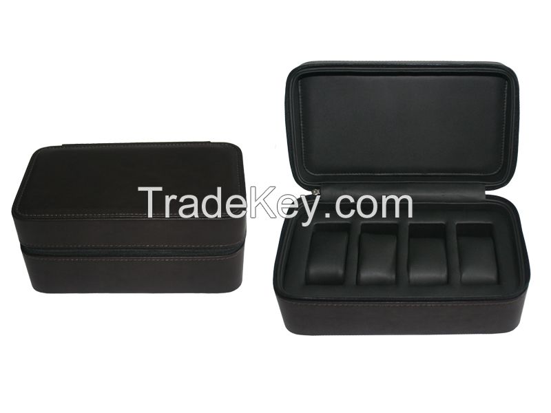 packaging case for 4 watch HA109 black PU and B007 camel suede item#WP