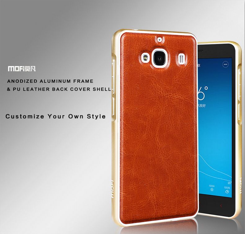 MOFI Unique Design Xiaomi Redmi 2 Aluminum Bumper Cases with PU Leather Back Cover Shell