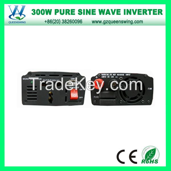 Mini 300W Inverter 600W Peak 12VDC to 220VAC Pure Sine Wave Power Inverter(QW-P300B)