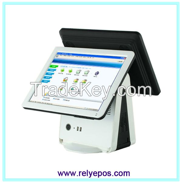 Rely 15&quot; All-in-one bezel free fanless dual display touch POS machine system