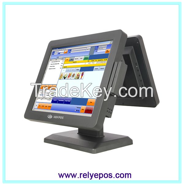 Rely 15&quot; All-in-one fanless dual display touch POS machine system