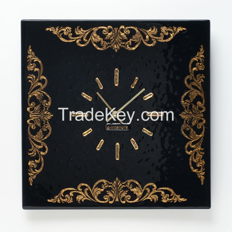 Wall clock made of glass with the addition of gold S-Interiors Ricco S