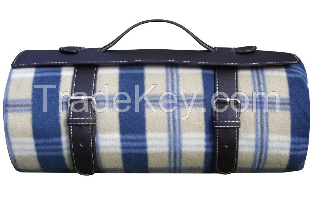 BLOOM LUXURY OUTDOOR BLANKET WITH LEATHER HANDLE