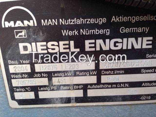 MAN#D2876 LE203 400KW year2004 292hours