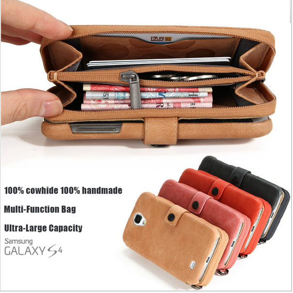 enuine leather storage bag for samsung galaxy s4 case wallet bag multi