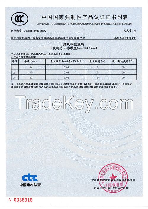 8MM clear  tempered glass pencil polished edge with CCC certificate as table top