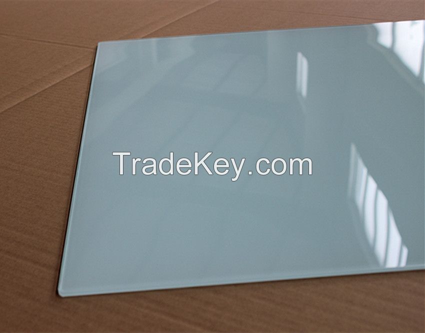 10MM white  printing  tempered glass as  dining  table top glass