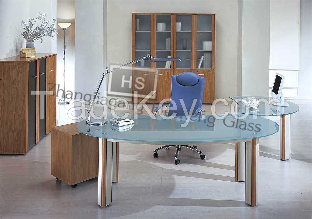 10MM shaped clear tempered glass as office desk top