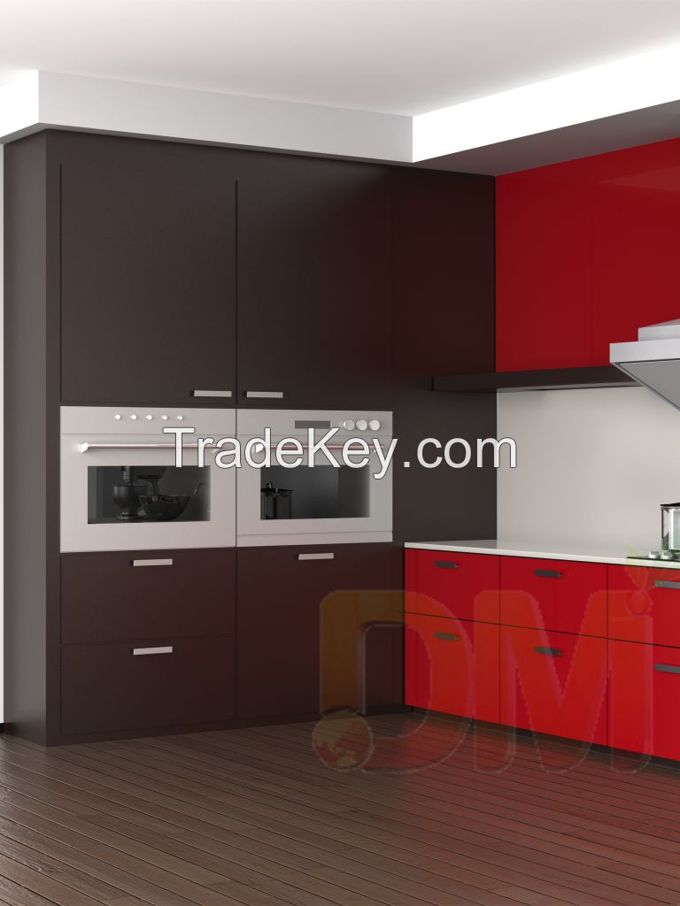 Contemporary kitchen furniture dark brown kitchen cabinet with large kitchen island