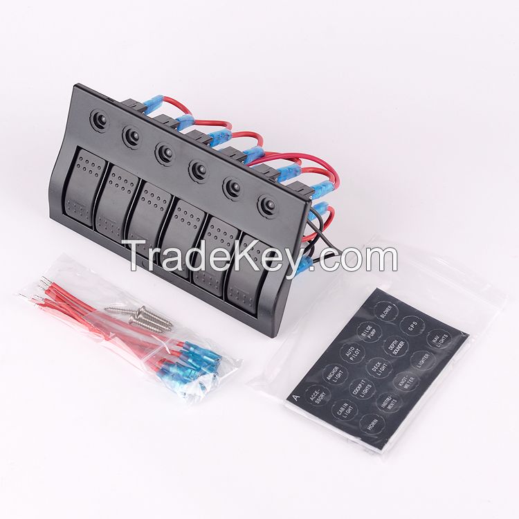 Waterproof Marine Boat Rocker Switch Panel 6 Gang LED Light Indicator Breaker