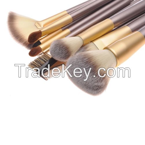 High quality 12pcs Gold-colored makeup brush set with Soft PU bag