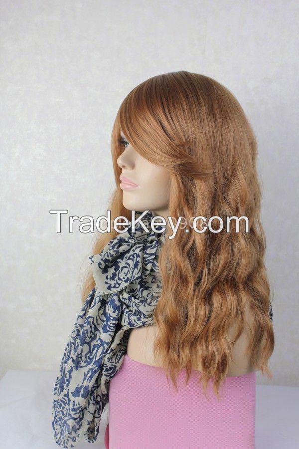 Women Sexy Light Brown Oblique bangs Large waves mechanism dedicated big Curl Roll wave bangs scroll Loose Wave