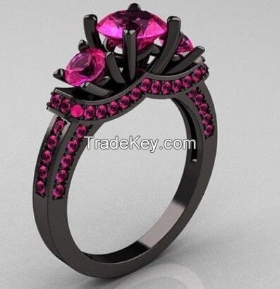 925 sterling silver ring, setting ruby, Gun Color Plating