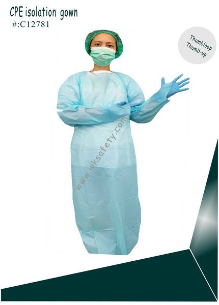 Disposable CPE Isolation Gown With Thumb Loop