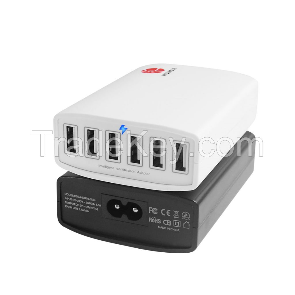 rapid multi port usb 6 port 60W Family-Sized Desktop USB Charger for Smartphone, tablet and e-reader