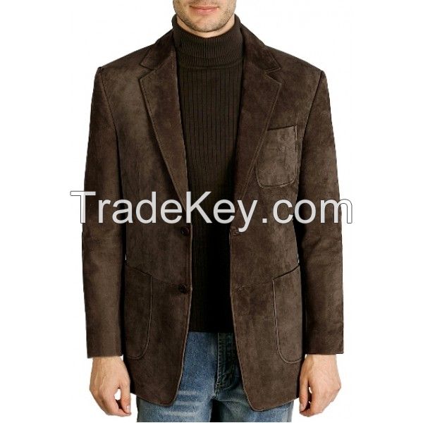 SUEDE CHEST POCKET LEATHER BLAZER FOR MEN