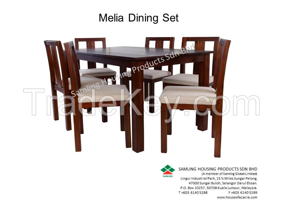 Melia Dining Table &amp; Dining Chairs in Solid Acacia