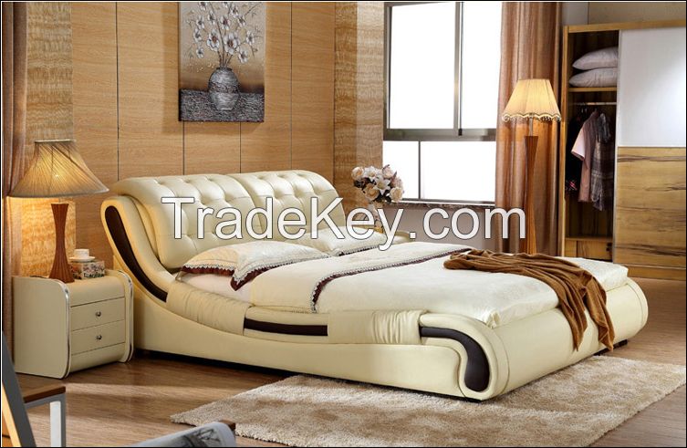 Synthetic Leather Material bed/ Home Furniture/ General Use leather double bed/hotel bed