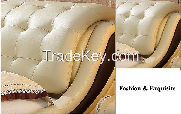 Synthetic Leather Material bed/ Home Furniture/ General Use leather double bed/hotel bed