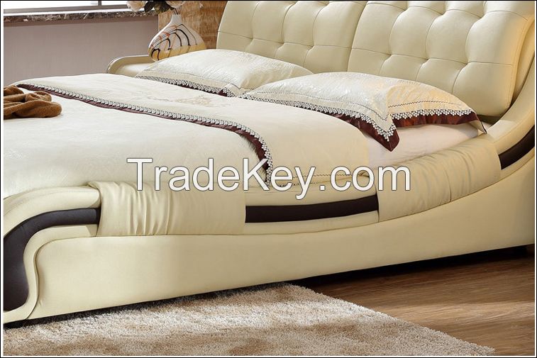 Synthetic Leather Material bed/ Home Furniture/ General Use leather double bed/hotel bed