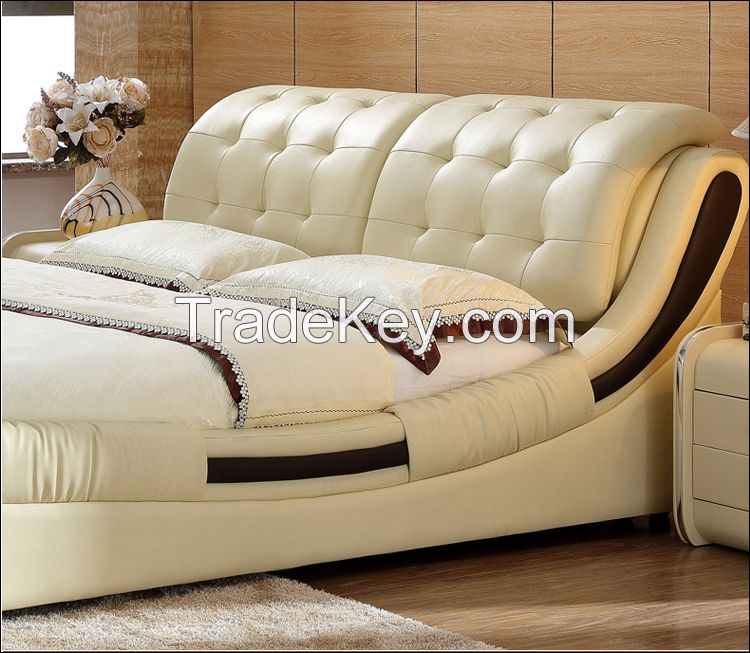 Synthetic Leather Material bed/ Home Furniture/ General Use leather double bed/hotel bed