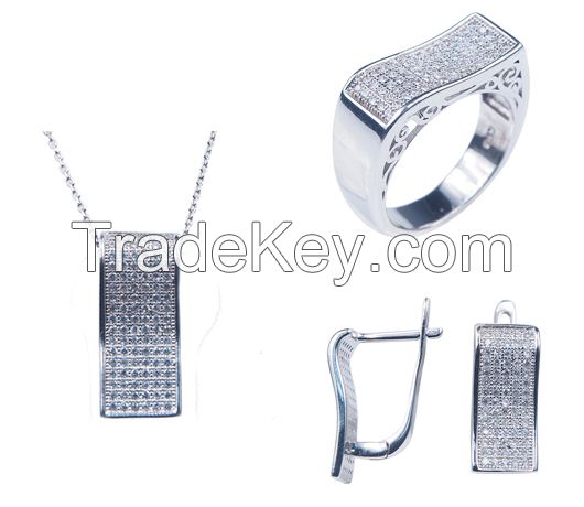 china factory sale direct micro pave 925 sterling silver jewelry set