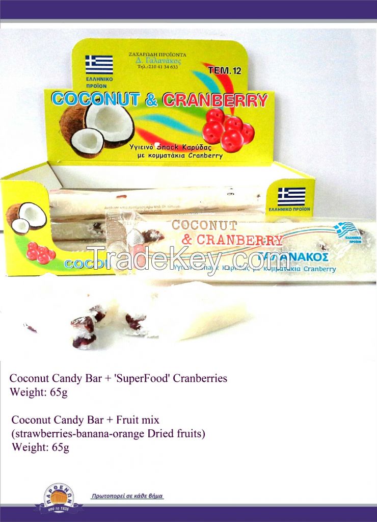 Coconut candy bars with Dried fruits