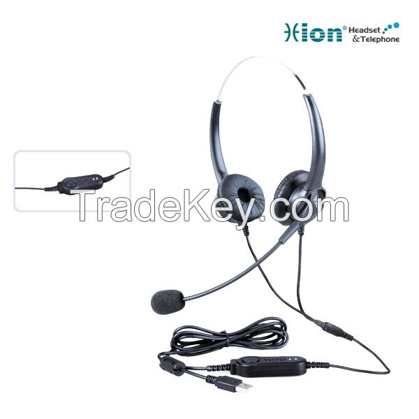 Lightweight Binaural Call Center Headset with USB plug