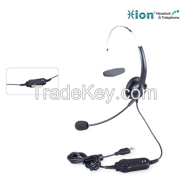 Lightweight Monaural Call Center Headset with USB plug