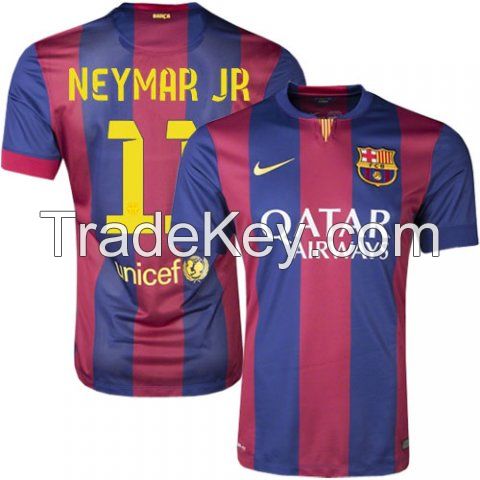 Mens FC Barcelona #11 Neymar JR Authentic Blue & Maroon Stripes Home Short Shirt 14/15 Spain Futbol Club Soccer Jersey