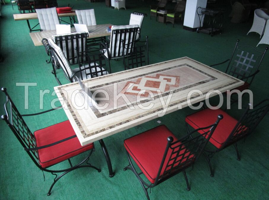 outdooor furniture rectangle marble dining table set