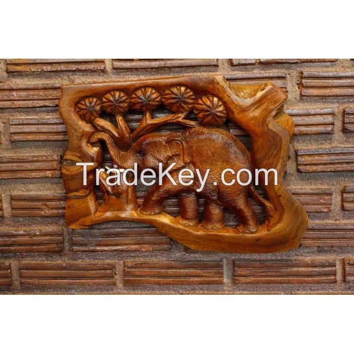 Teak Wall Hanging - Elephant Walking Through The Forest