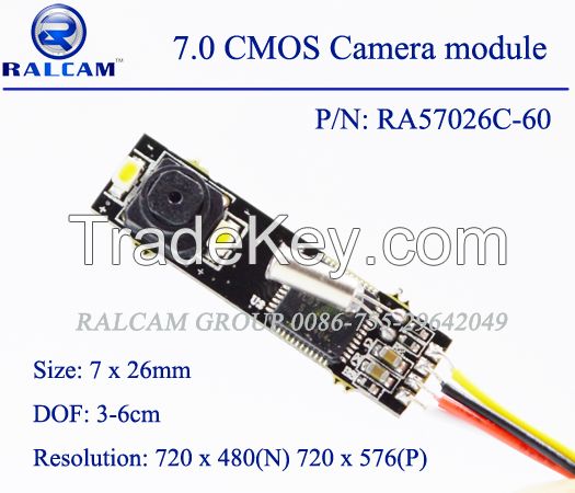 7mm,0.42M PIXEL Endoscope camera module with size Lens