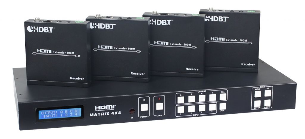 4X4 HDMI Matrix over HDBaseT 100m Matrix