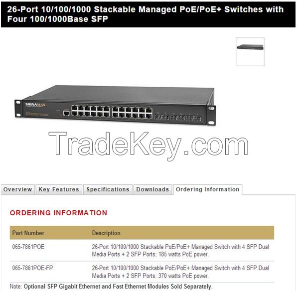 26-Port 10/100/1000 Stackable Managed PoE/PoE+ Switch with Four 100/1000Base SFP Dual Media Ports plus Two 100/1000Base SFP Slots 