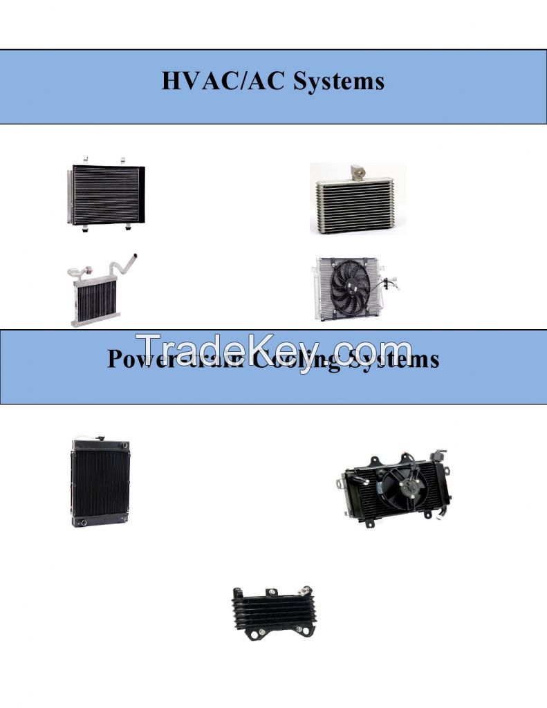 Condenser coils, Heater core and Evaporator coils