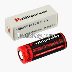 Brillipower Black IMR18500 1100mAh 3.7V LI-MN Rechargeable Battery , BUTTON Top ,16.5A