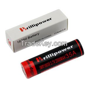 Brillipower Black IMR18650 2500mAh 3.7V LI-MN Rechargeable Battery , BUTTON Top , 35 MAH