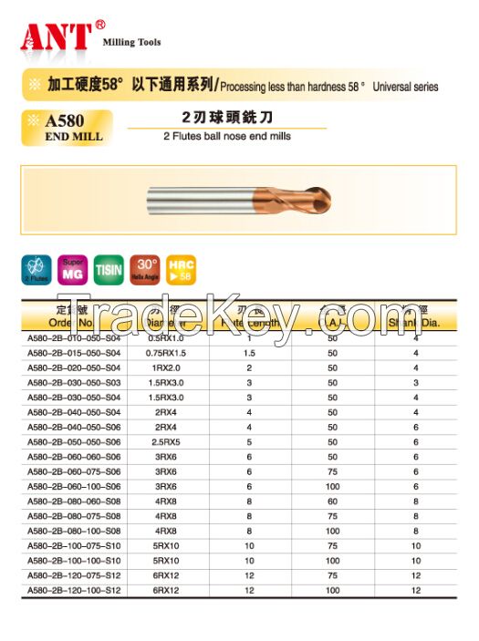 2 Flutes ball nose end mills