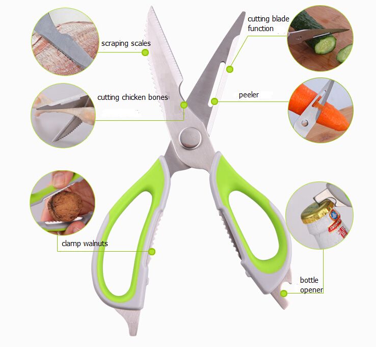 high quality multi-purpose scissors 7 in 1 S.S. 304 kitchen scissors with pp cover