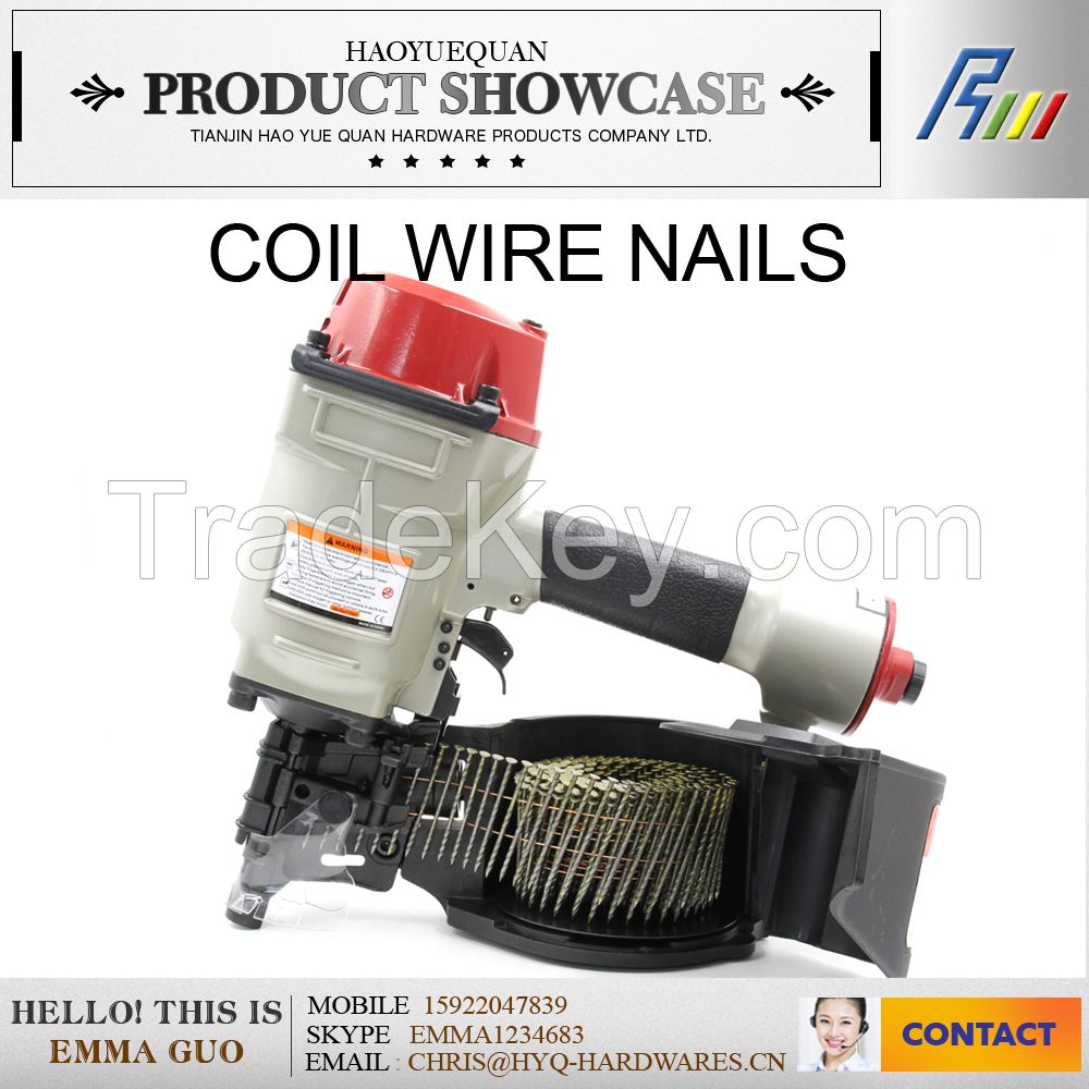 Q195 yellow smooth roofing coil ware nails made in china factory, pallet coil nails,roofing coil nails supplier,