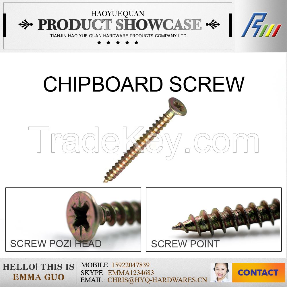 c1022 pozi head yellow zinc plated chipboard screw from china manufacturer