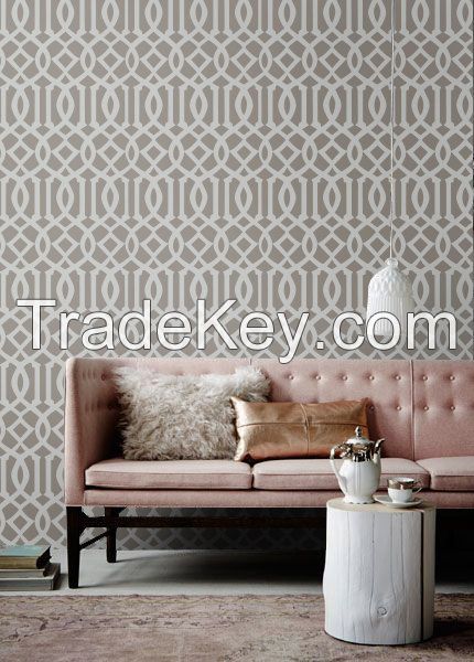 Self adhesive Removable wallpaper, tapestry - Trellis wallpaper pattern print - 102 GRAVEL/ SNOW