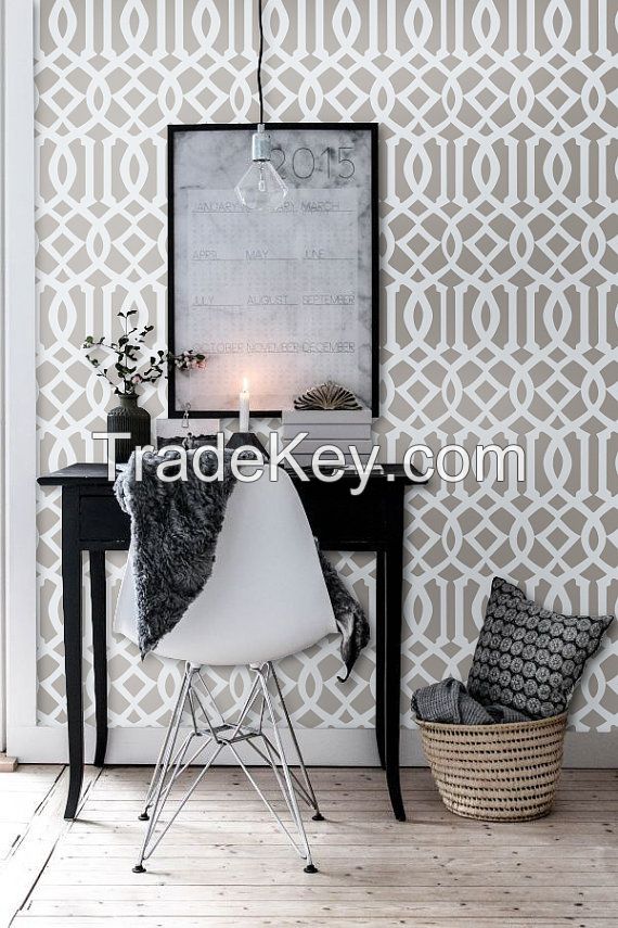 Self adhesive Removable wallpaper, tapestry - Trellis wallpaper pattern print - 102 GRAVEL/ SNOW