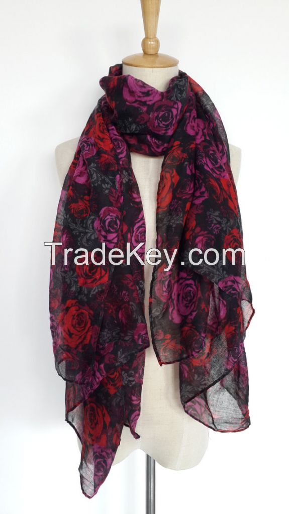 100% Polyester Floar Flower Printed Fashion Scarf  Beach Scarf